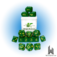 SET OF 15 DICE: OPAQUE GREEN/YELLOW